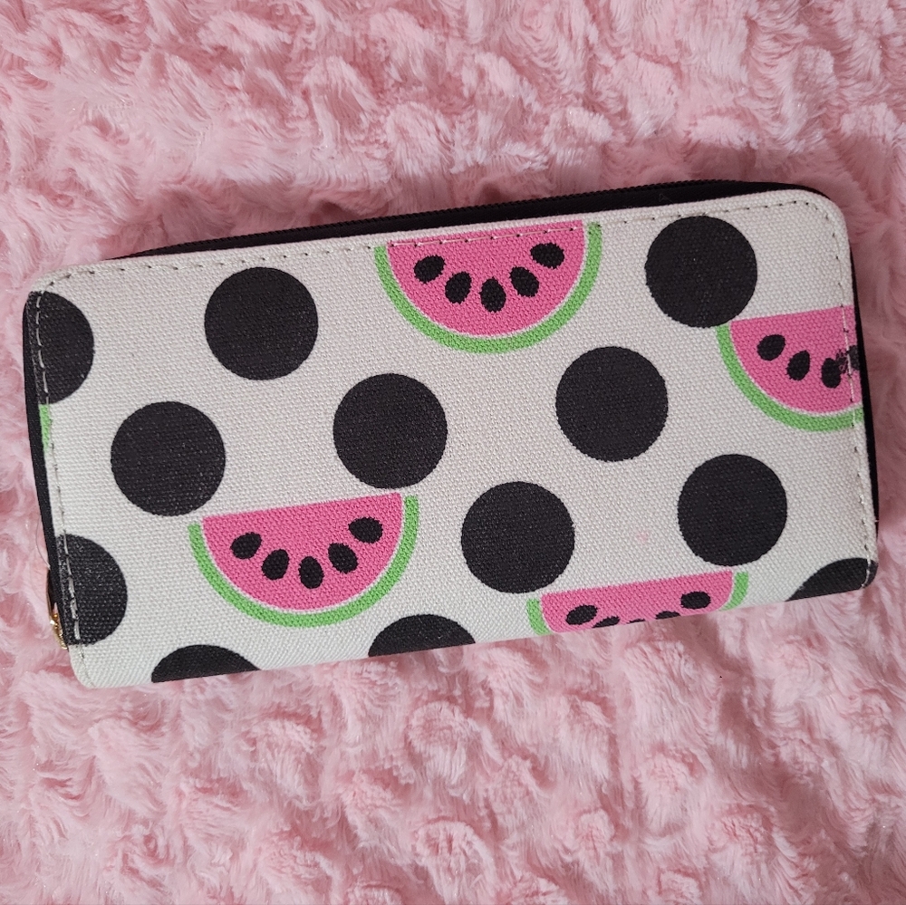 Canvas Zip Wallet- Watermelon Polka-dot